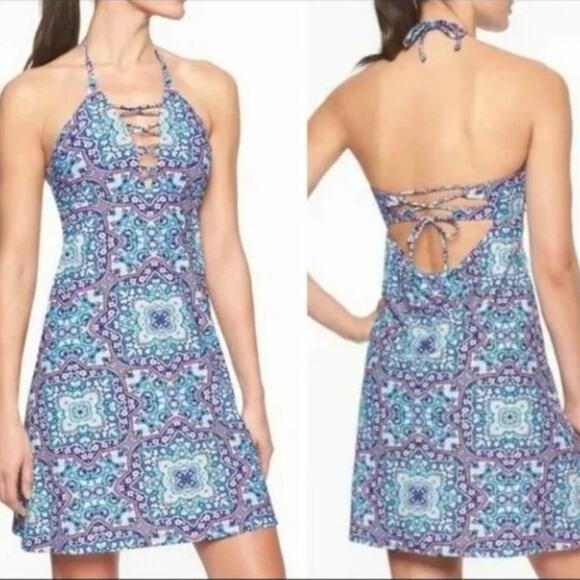 Athleta Monaco Tie Swim Dress Athleisure Beach Vacation Resortwear Lace Up Small - Picture 1 of 8